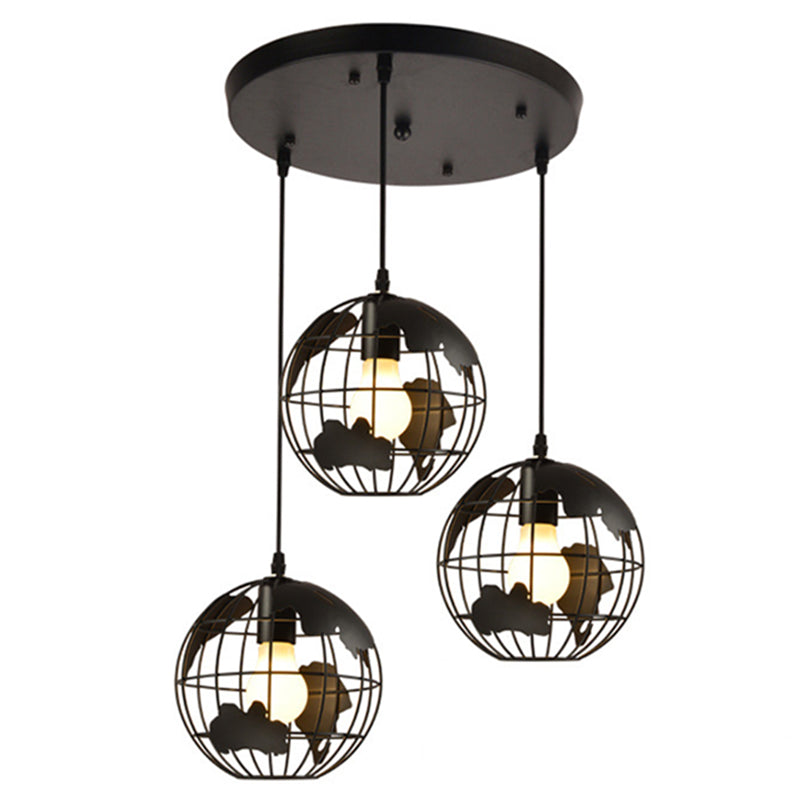 3-Light Ceiling Light, Industrial Style, Earth Shape, with White Ironic Shades