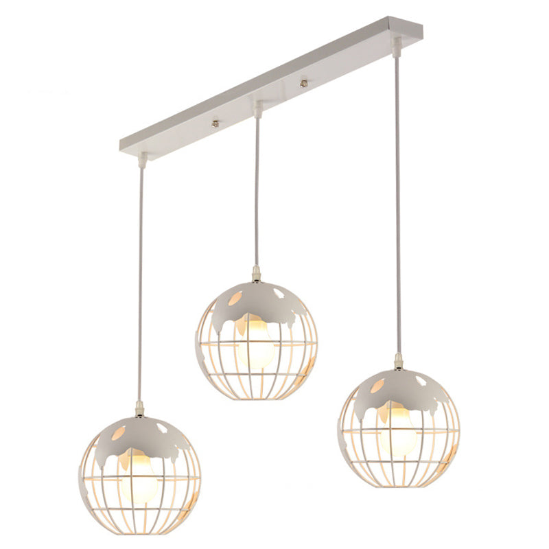 3-Light Ceiling Light, Industrial Style, Earth Shape, with White Ironic Shades