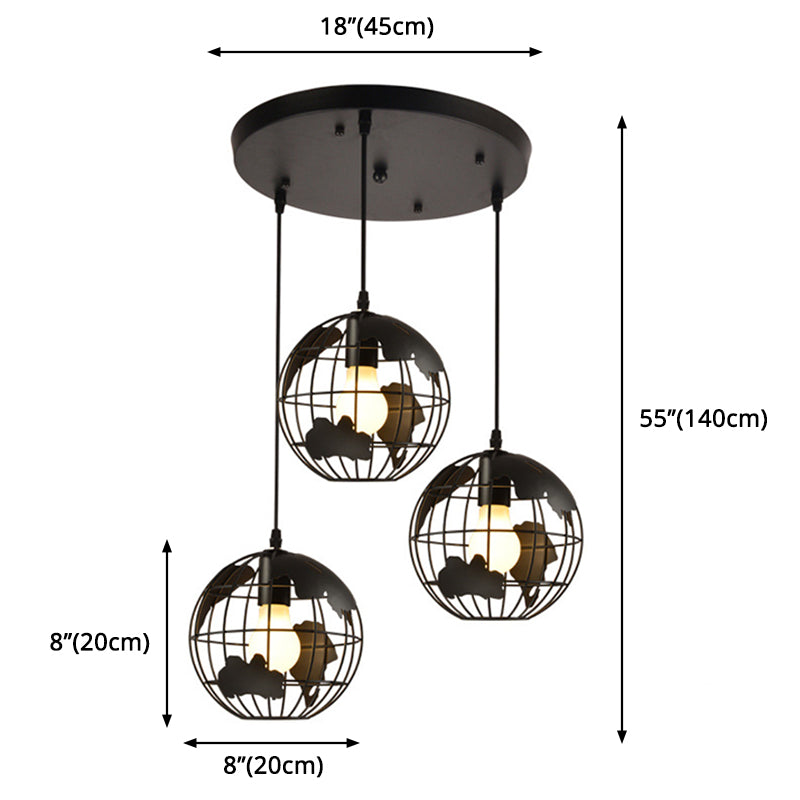 3-Light Ceiling Light, Industrial Style, Earth Shape, with White Ironic Shades