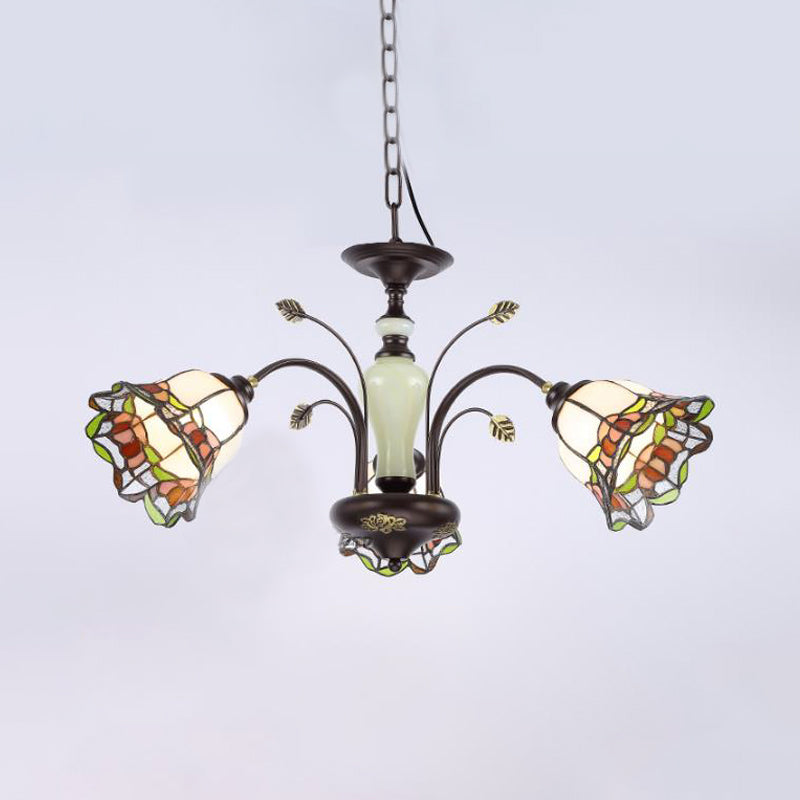 Tachage d'art en bronze en bronze lustre floral 3/6/8 lumières Tiffany Style suspendu luminaire pour chambre à coucher