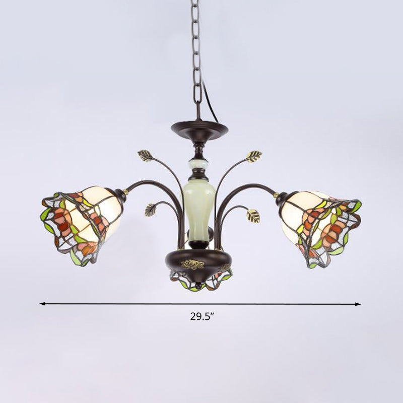 Tachage d'art en bronze en bronze lustre floral 3/6/8 lumières Tiffany Style suspendu luminaire pour chambre à coucher