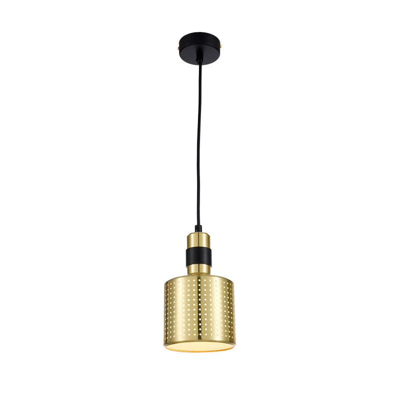 Cylinder Metal Hanging Pendant Light Contemporary 1 Light Black and Gold Suspension Lamp