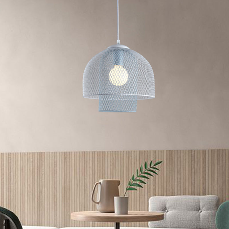 Wire Mesh Pendant Lamp Contemporary Metallic 1 Light White and Pink/White and Blue Hanging Light