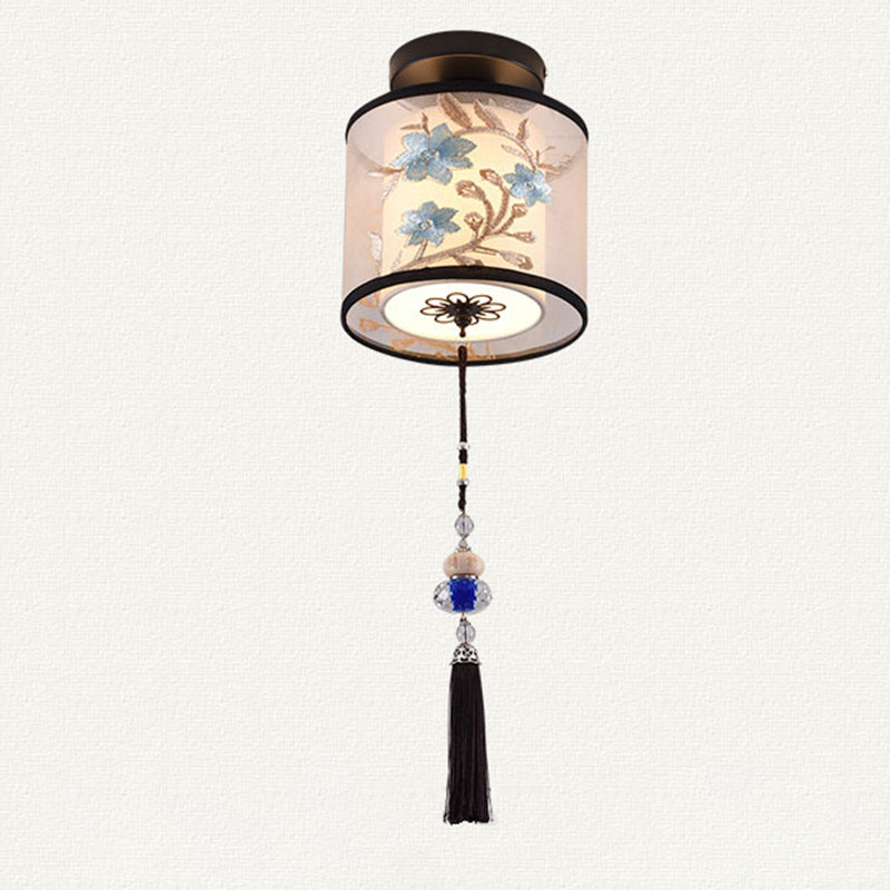 Traditional Unique Semi Flush Mount Wrought Iron Indoor Ceiling Light with Fabric Shade