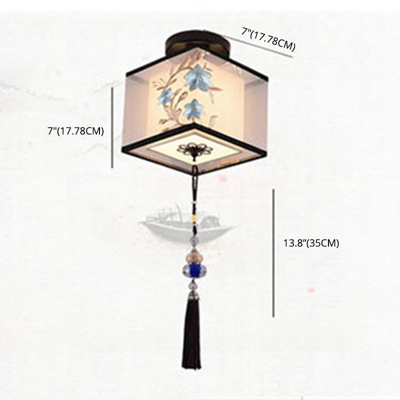 Traditional Unique Semi Flush Mount Wrought Iron Indoor Ceiling Light with Fabric Shade