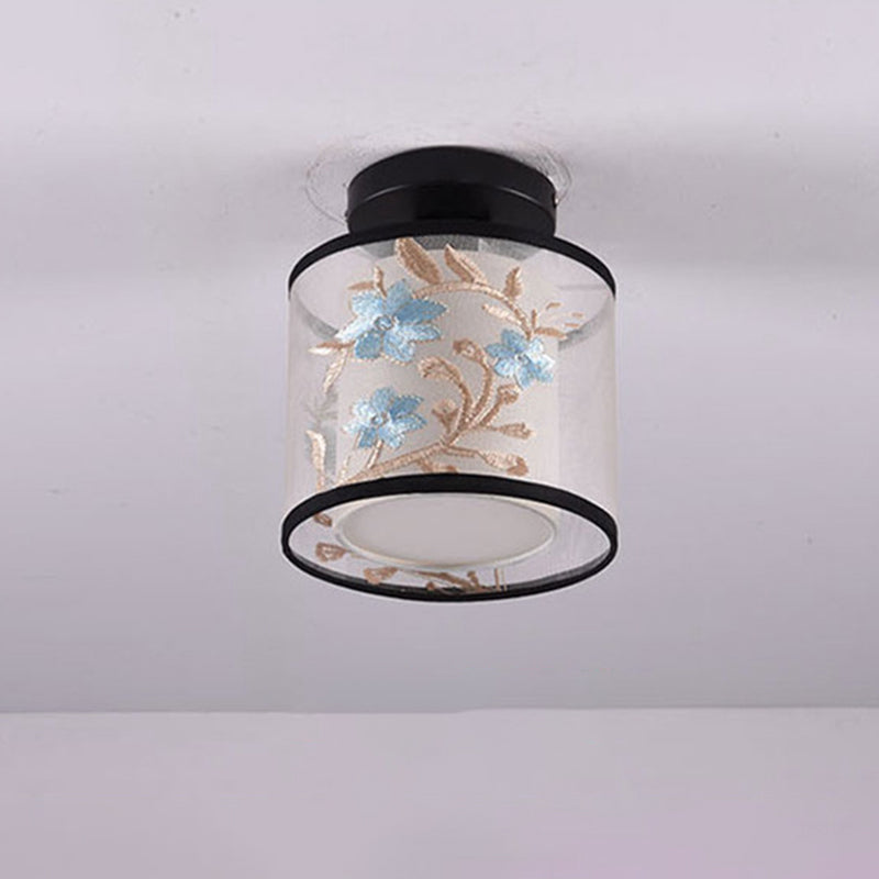 Traditional Unique Semi Flush Mount Wrought Iron Indoor Ceiling Light with Fabric Shade