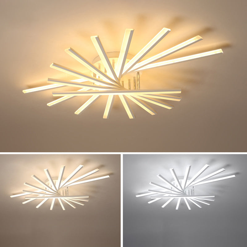 Fan Shaped Semi Flush Mount Lighting Simplistic Acrylic Living Room LED Ceiling Light Fixture in White