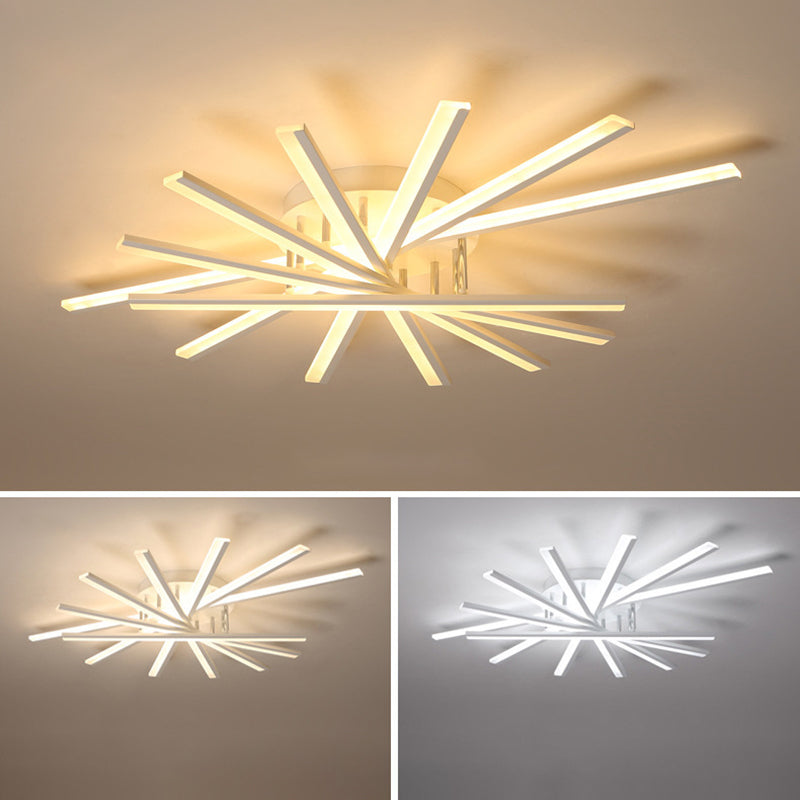 Fan Shaped Semi Flush Mount Lighting Simplistic Acrylic Living Room LED Ceiling Light Fixture in White