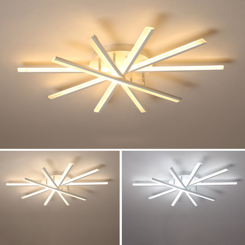 Fan Shaped Semi Flush Mount Lighting Simplistic Acrylic Living Room LED Ceiling Light Fixture in White