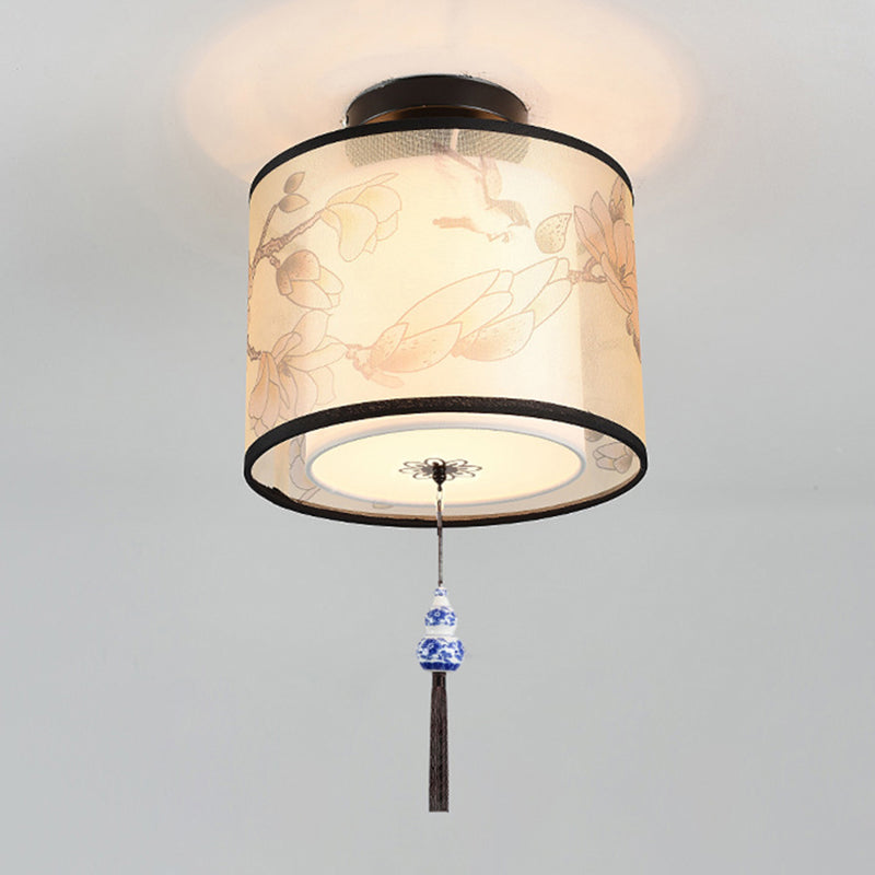 Wrought Iron Geometric LED Semi Flush Mount in Traditional Concise Style Fabrics Ceiling Light for Dining Room