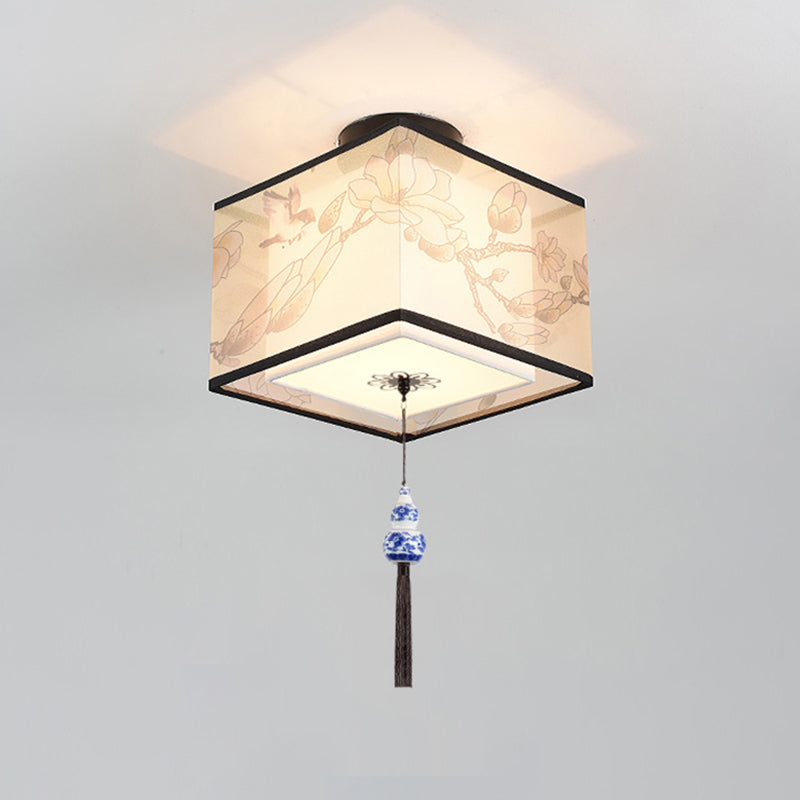 Wrought Iron Geometric LED Semi Flush Mount in Traditional Concise Style Fabrics Ceiling Light for Dining Room