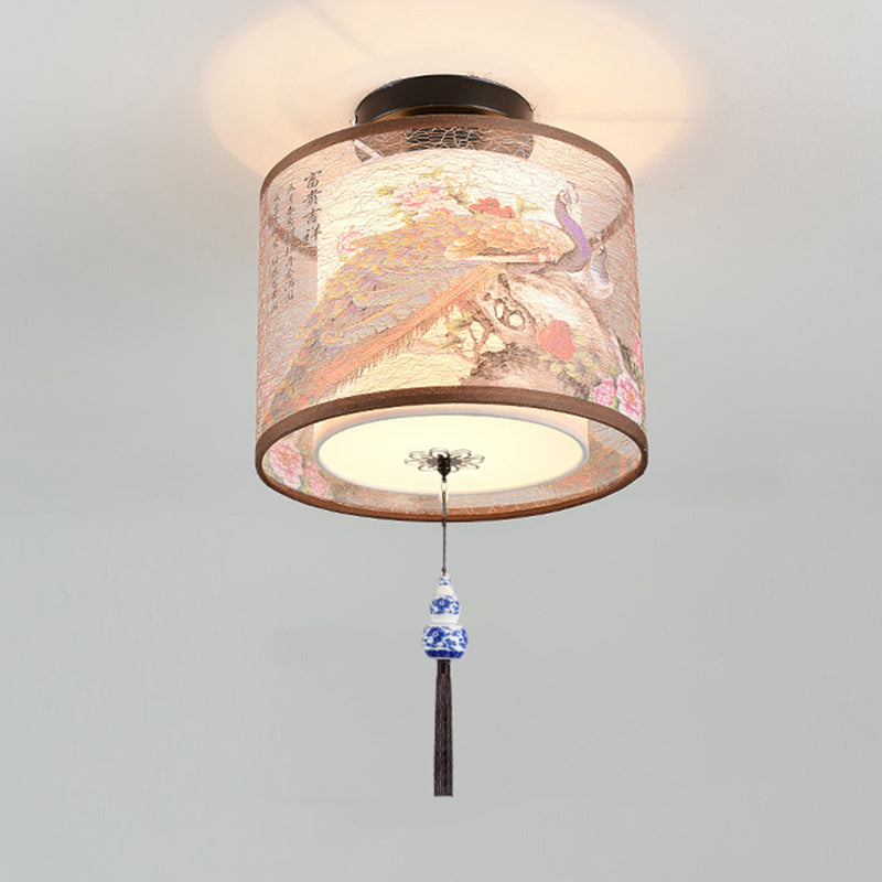 Wrought Iron Geometric LED Semi Flush Mount in Traditional Concise Style Fabrics Ceiling Light for Dining Room