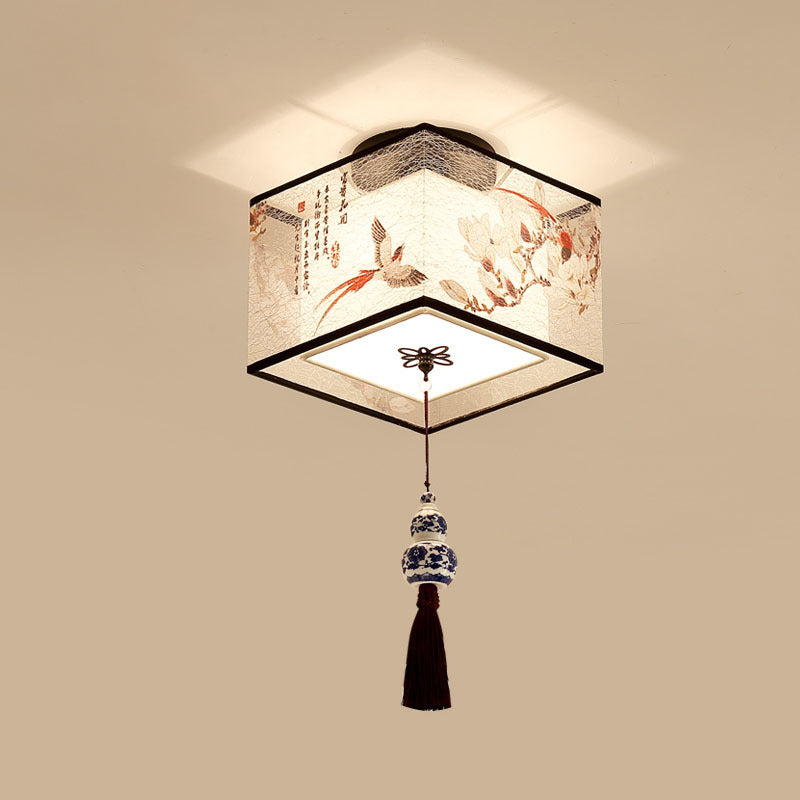 Wrought Iron Geometric LED Semi Flush Mount in Traditional Concise Style Fabrics Ceiling Light for Dining Room