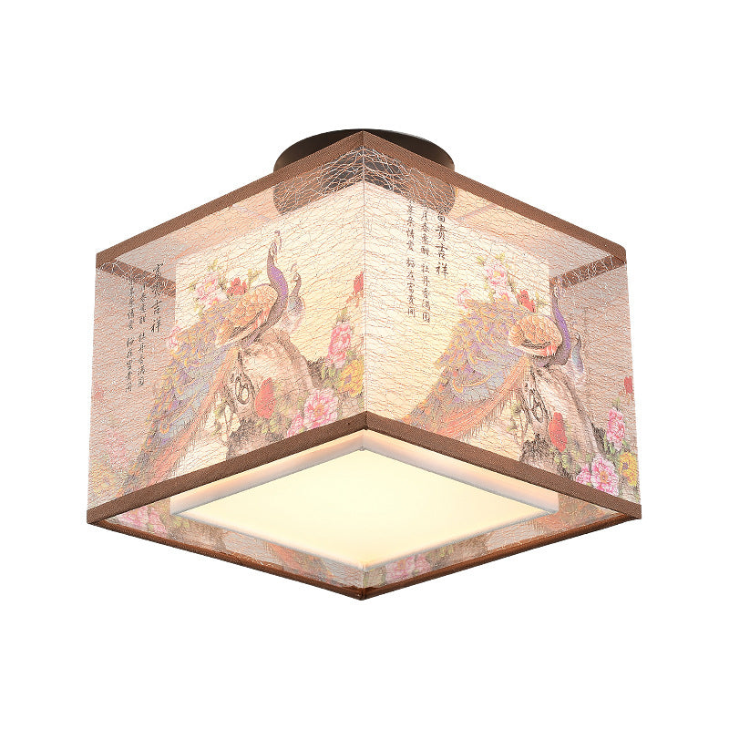 Wrought Iron Geometric LED Semi Flush Mount in Traditional Concise Style Fabrics Ceiling Light for Dining Room