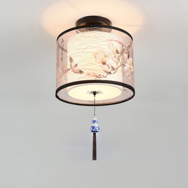 Smeedijzeren geometrische LED Semi Flush Mount in traditionele beknopte stoffen plafondlicht voor eetkamer