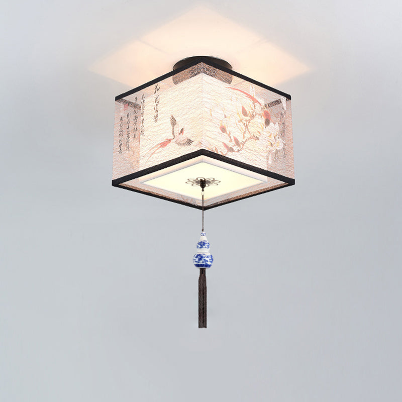 Wrought Iron Geometric LED Semi Flush Mount in Traditional Concise Style Fabrics Ceiling Light for Dining Room