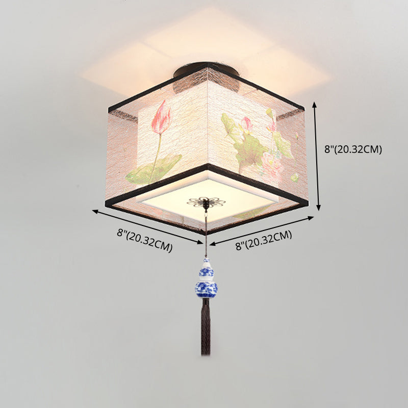 Wrought Iron Geometric LED Semi Flush Mount in Traditional Concise Style Fabrics Ceiling Light for Dining Room