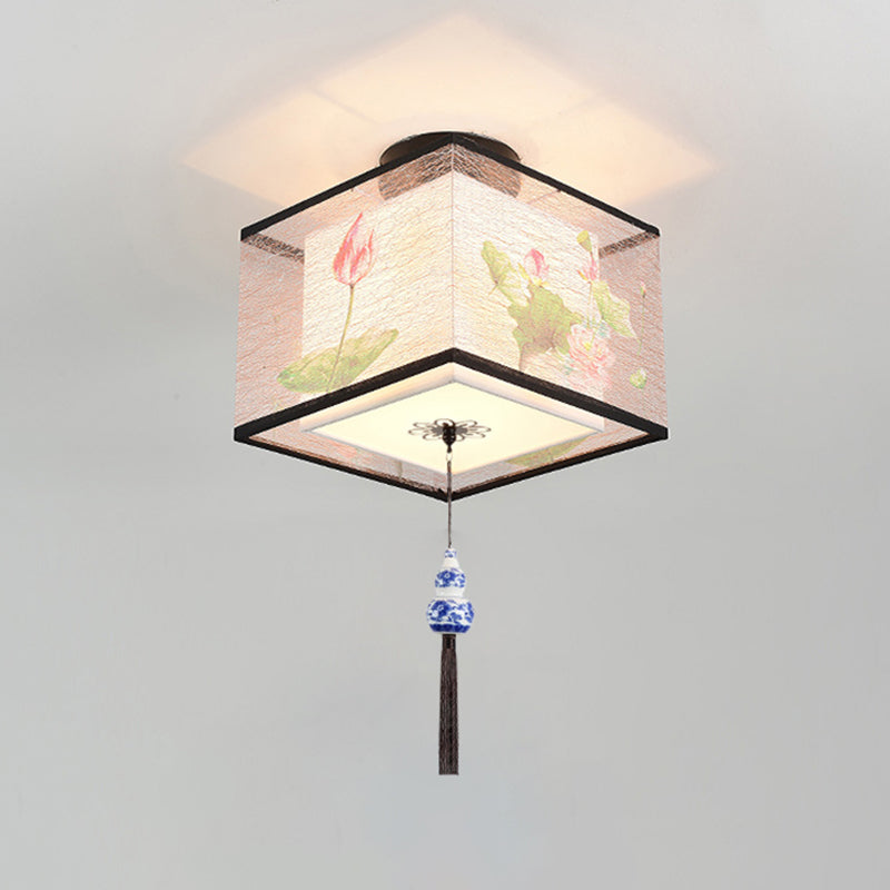 Wrought Iron Geometric LED Semi Flush Mount in Traditional Concise Style Fabrics Ceiling Light for Dining Room