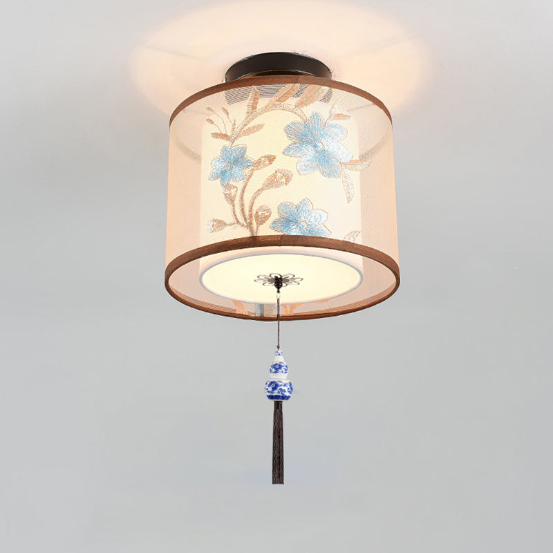 Smeedijzeren geometrische LED Semi Flush Mount in traditionele beknopte stoffen plafondlicht voor eetkamer