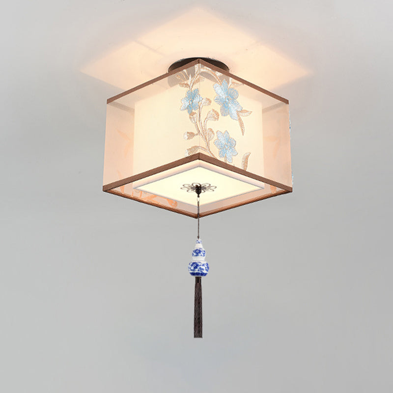 Smeedijzeren geometrische LED Semi Flush Mount in traditionele beknopte stoffen plafondlicht voor eetkamer