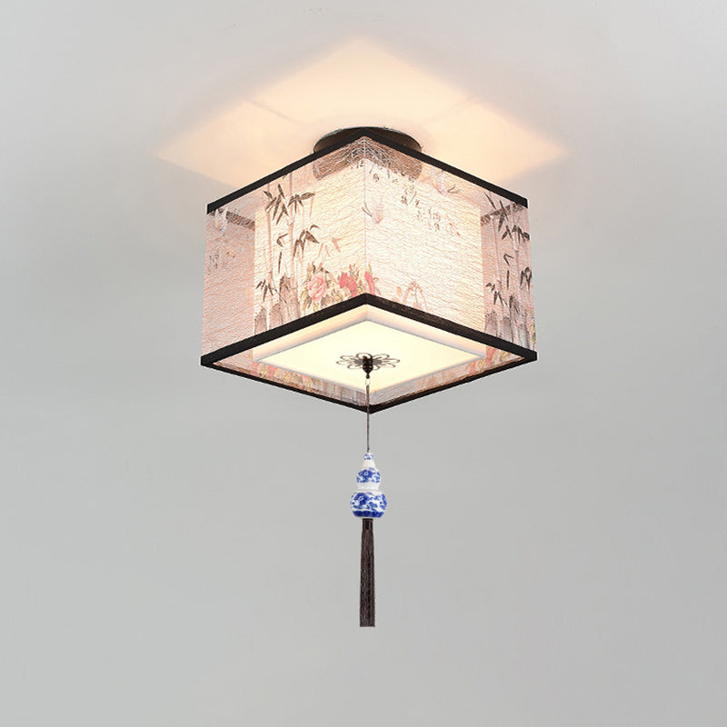 Wrought Iron Geometric LED Semi Flush Mount in Traditional Concise Style Fabrics Ceiling Light for Dining Room