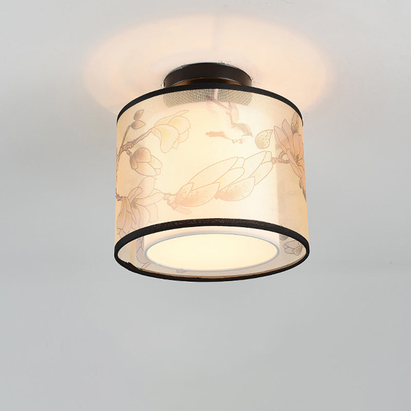 Wrought Iron Geometric LED Semi Flush Mount in Traditional Concise Style Fabrics Ceiling Light for Dining Room