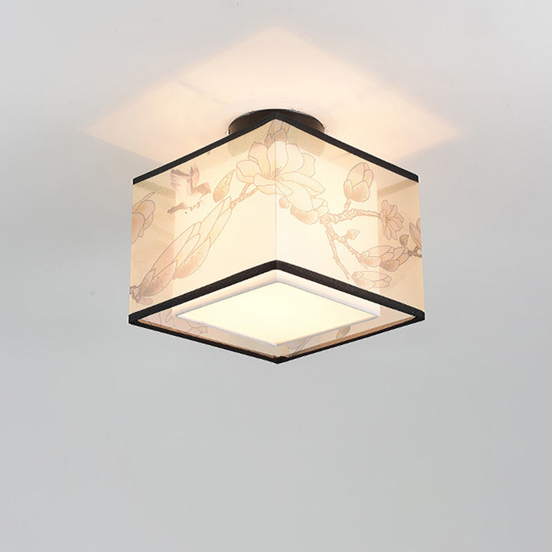 Wrought Iron Geometric LED Semi Flush Mount in Traditional Concise Style Fabrics Ceiling Light for Dining Room