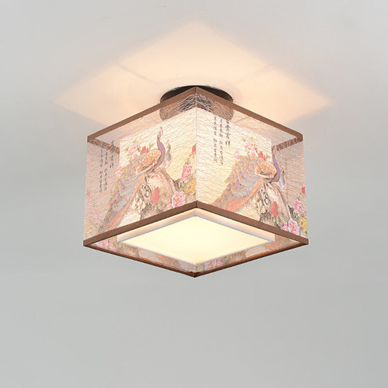 Wrought Iron Geometric LED Semi Flush Mount in Traditional Concise Style Fabrics Ceiling Light for Dining Room