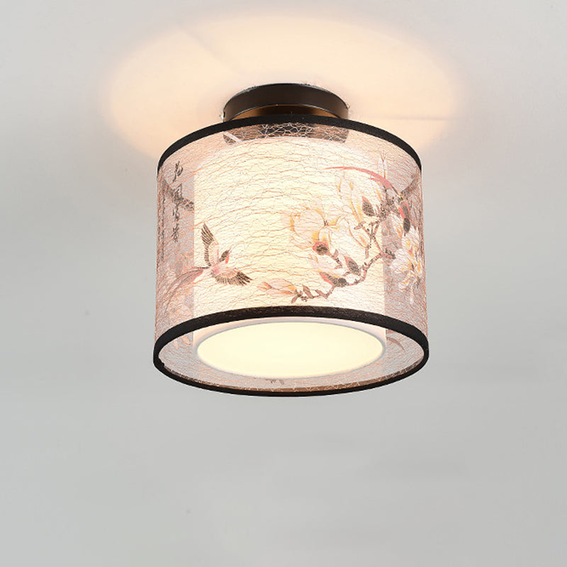 Wrought Iron Geometric LED Semi Flush Mount in Traditional Concise Style Fabrics Ceiling Light for Dining Room