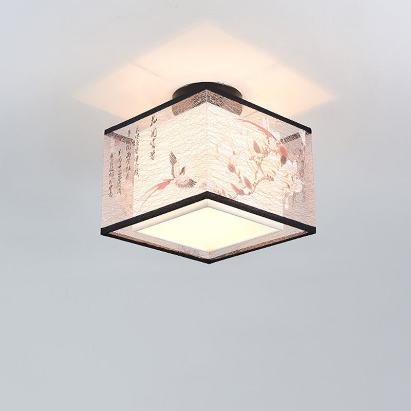 Wrought Iron Geometric LED Semi Flush Mount in Traditional Concise Style Fabrics Ceiling Light for Dining Room