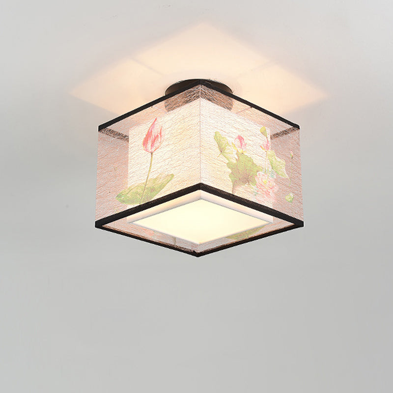 Wrought Iron Geometric LED Semi Flush Mount in Traditional Concise Style Fabrics Ceiling Light for Dining Room