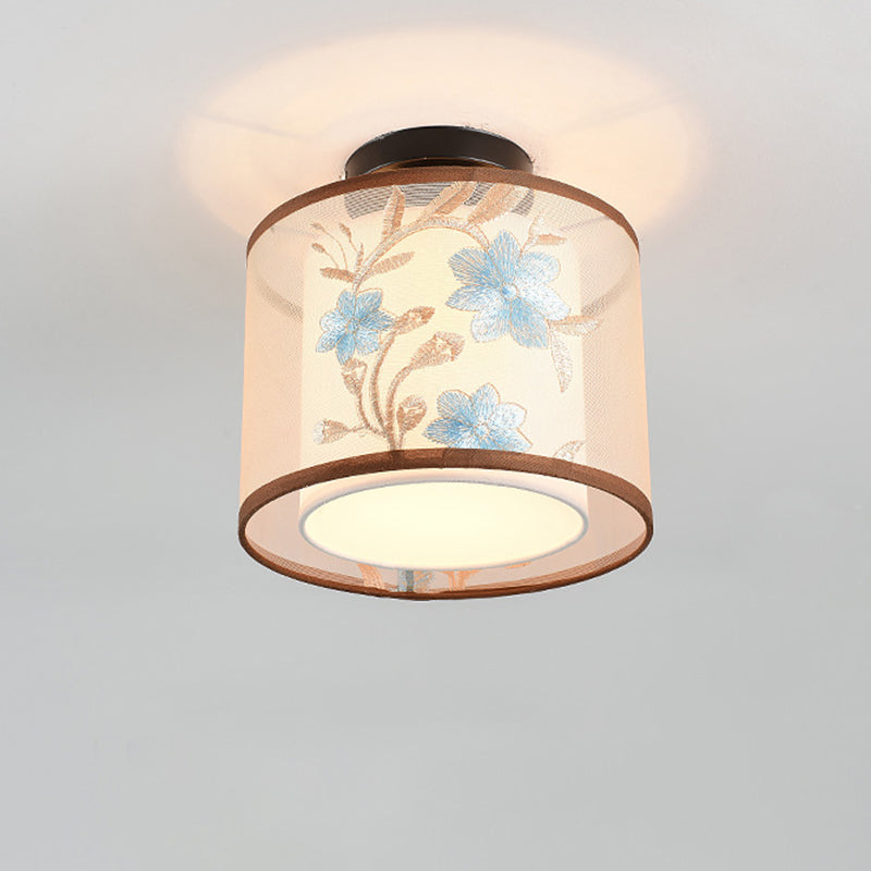 Wrought Iron Geometric LED Semi Flush Mount in Traditional Concise Style Fabrics Ceiling Light for Dining Room