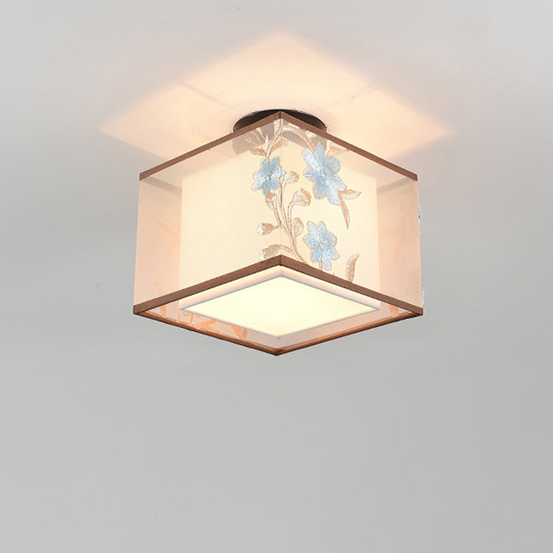 Wrought Iron Geometric LED Semi Flush Mount in Traditional Concise Style Fabrics Ceiling Light for Dining Room