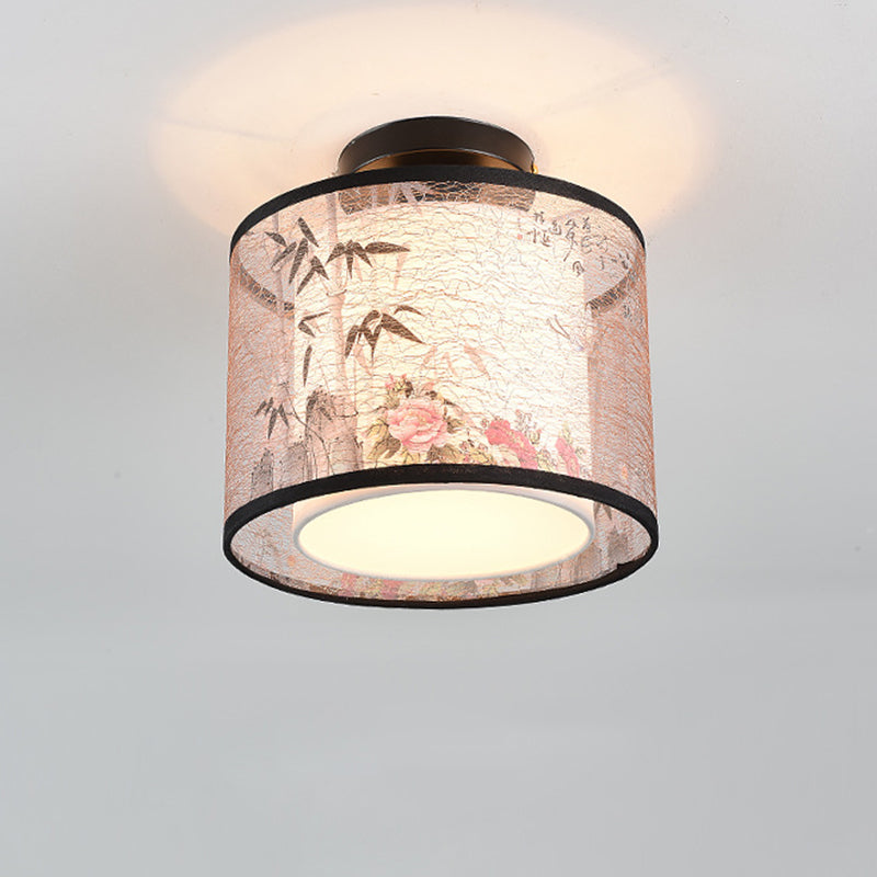 Wrought Iron Geometric LED Semi Flush Mount in Traditional Concise Style Fabrics Ceiling Light for Dining Room