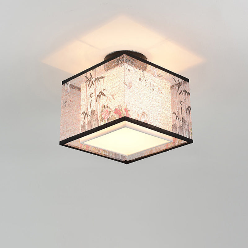 Mont semi-chassé à LED géométrique en fer forgé dans les tissus de style concis traditionnel Light Plafond pour salle à manger