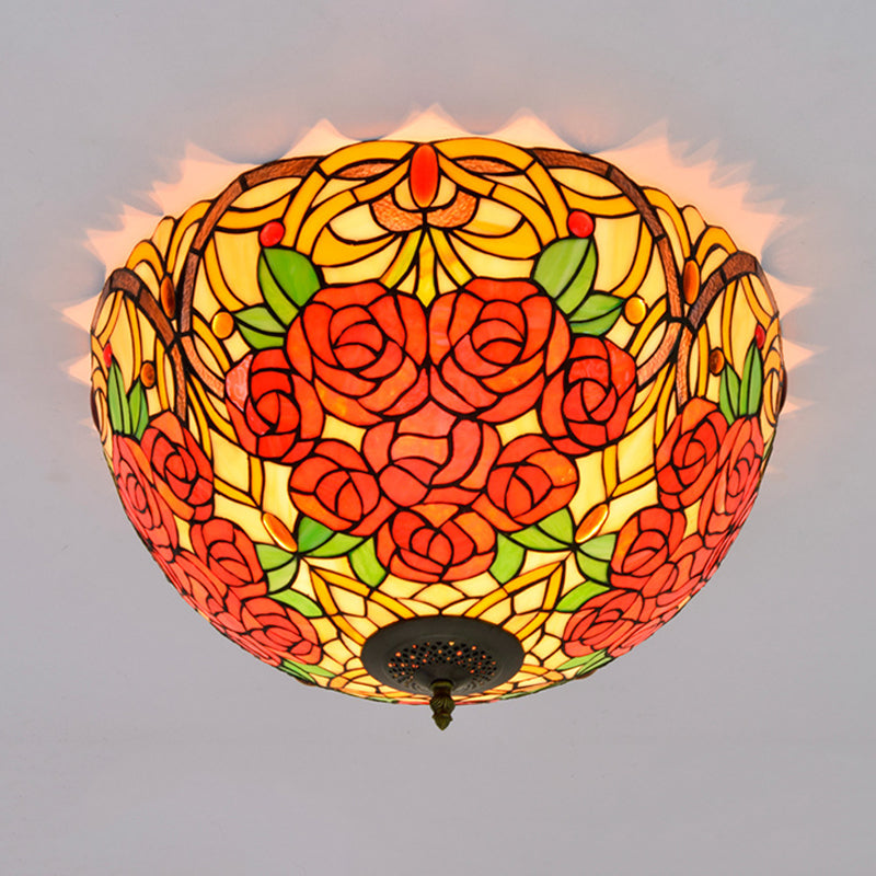 Tiffany Rose/Grape inbouwlamp 5 lampen gebrandschilderd glas dicht bij plafond verlichtingsarmatuur in brons