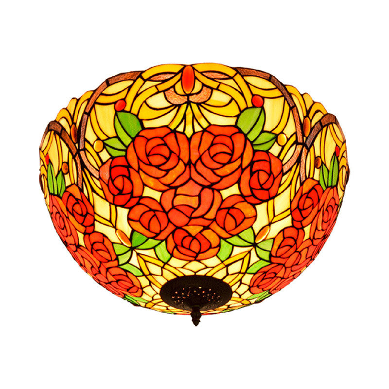 Tiffany Rose/Grape inbouwlamp 5 lampen gebrandschilderd glas dicht bij plafond verlichtingsarmatuur in brons