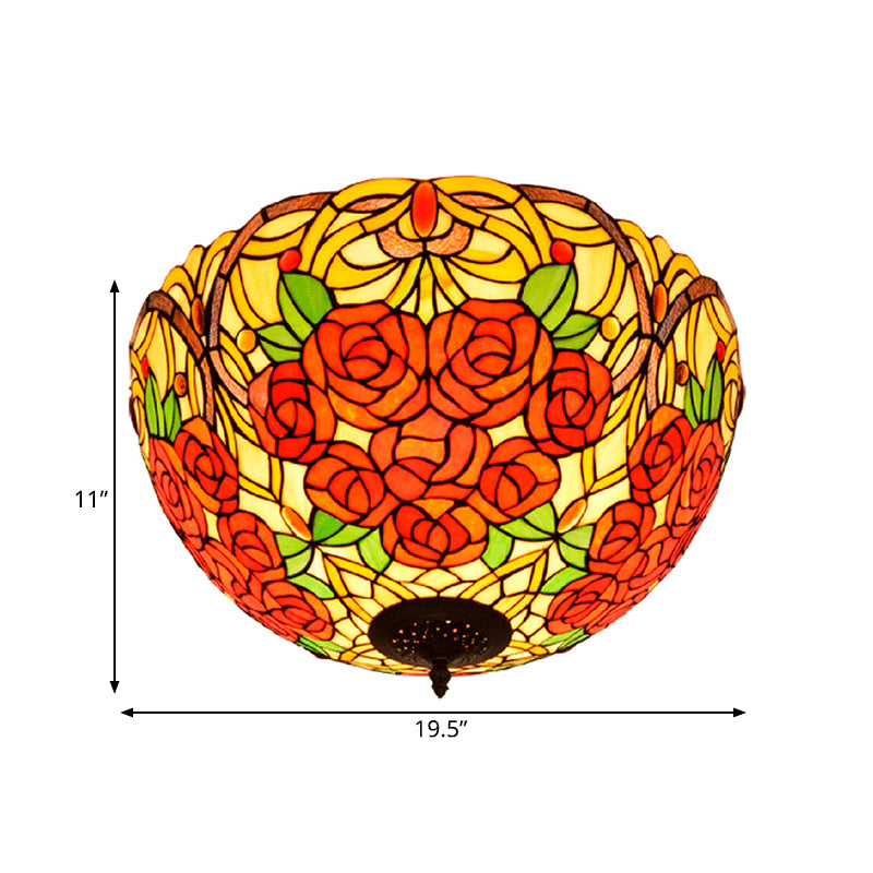 Tiffany Rose/Grape Unterputzlampe, 5 Glühbirnen, Buntglas, Deckenleuchte in Bronze