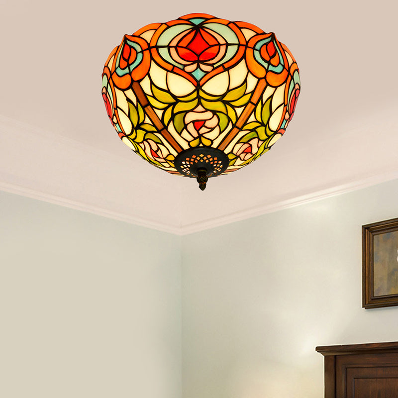 Ciotola Cut Glass Soffitto Flush Mount Victorian 2/3/5 Teste Bianco e Verde Flush Mount Lampada, 12 "/16 "/19.5" Wide