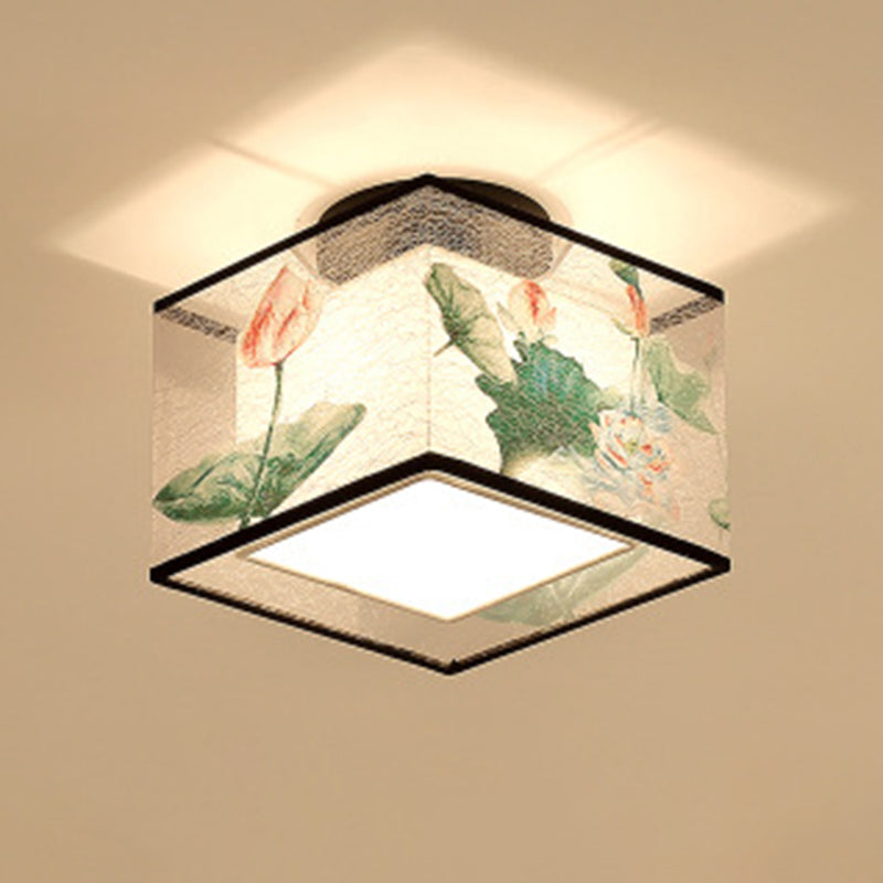 1-licht geometrisch plafondlicht in traditionele artistieke stijl stoffen semi-flush mount voor gang