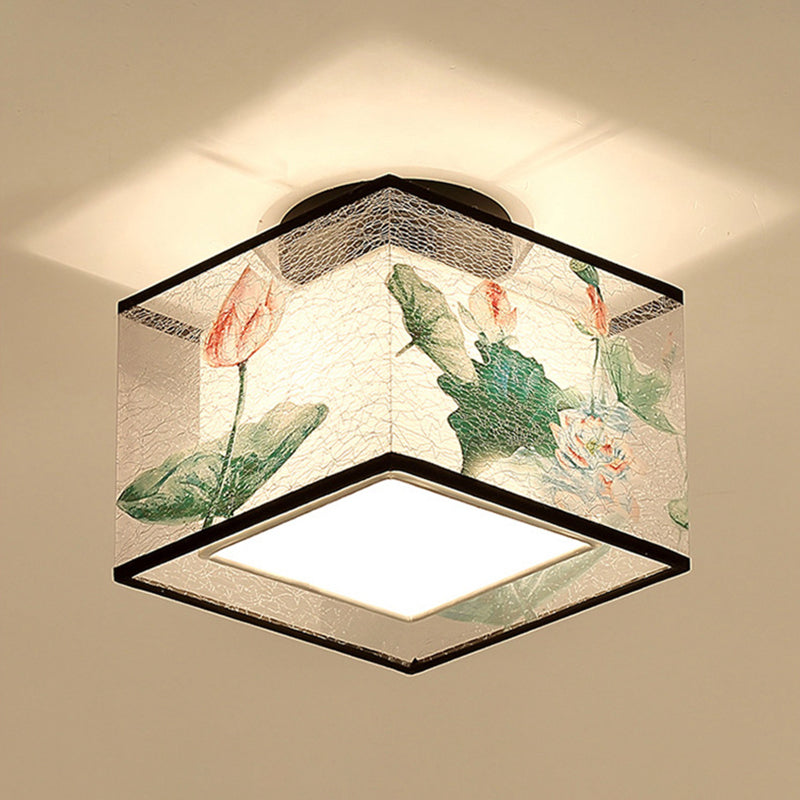 1-Light Geometric Ceiling Light in Traditional Artistic Style Fabrics Semi Flush Mount for Corridor