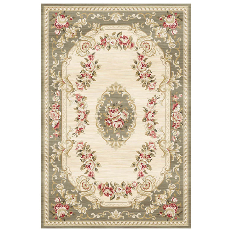 Multicolor Traditional Indoor Rug Polyester European Floral Print Rug Non-Slip Backing Indoor Rug for Living Room