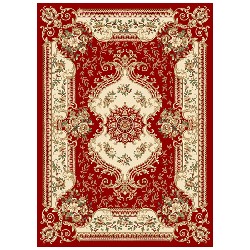 Multicolor Traditional Indoor Rug Polyester European Floral Print Rug Non-Slip Backing Indoor Rug for Living Room