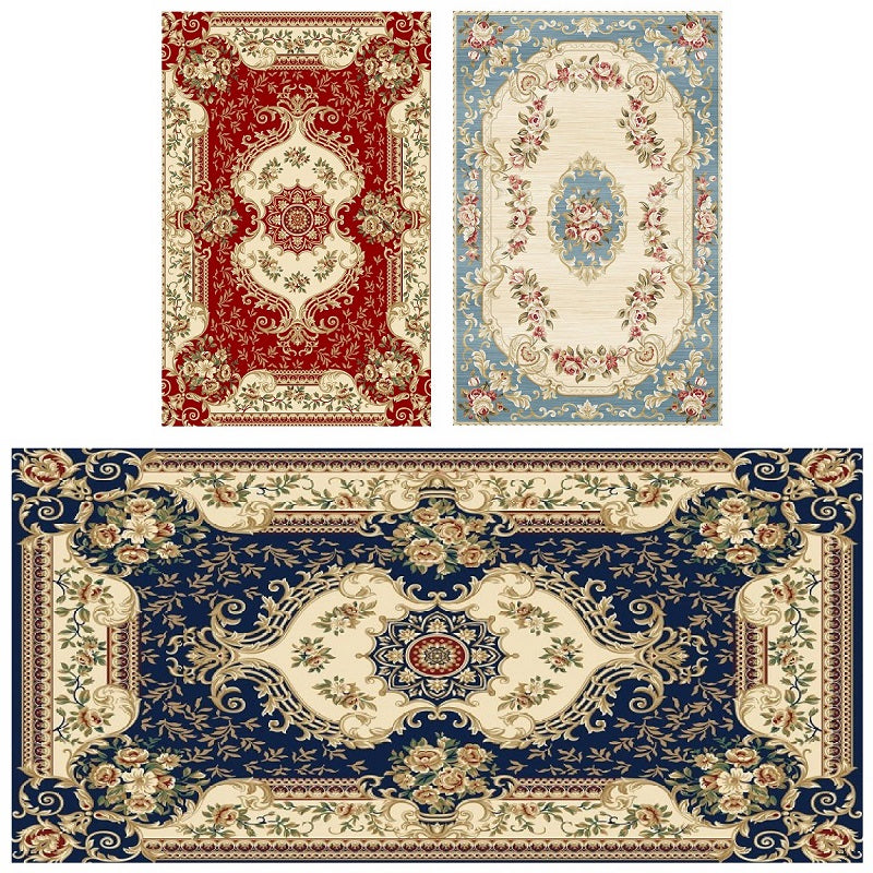 Multicolor Traditional Indoor Rug Polyester European Floral Print Rug Non-Slip Backing Indoor Rug for Living Room