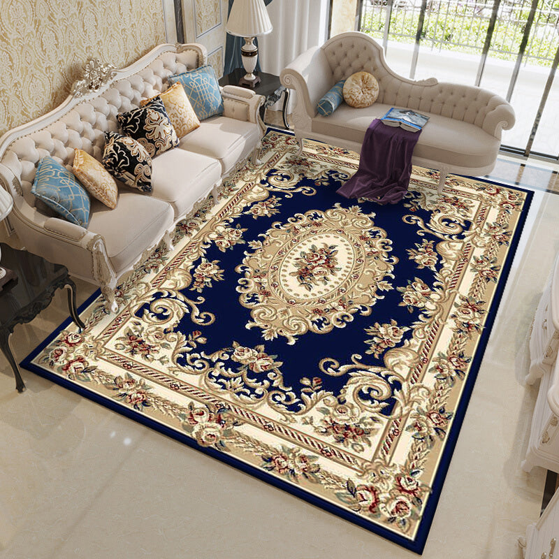 Yellow Tone Floral Print Rug Polyester Traditional Anti-Slip Backing Indoor Rug for Living Room