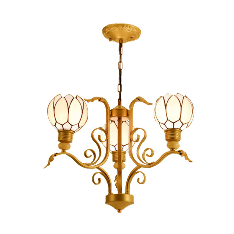 Blossom Chandelier Light Tiffany Pink Glass 3/5/6 Lights Brass Hanging Lamp Kit for Living Room