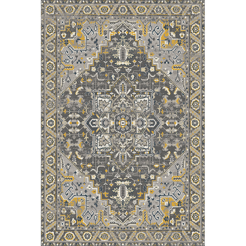 Grauston-Vintage-Fläche Teppich Polyester Medaillon Teppich nicht rutschfestem Innenteppich für Wohnzimmer