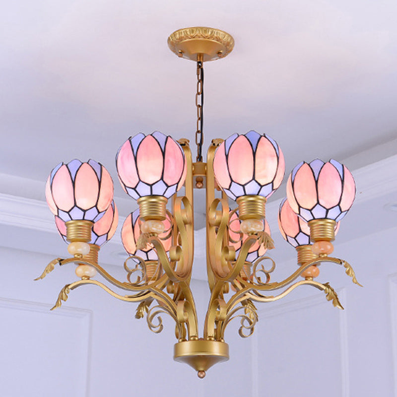 Blossom Chandelier Light Tiffany Pink Glass 3/5/6 Lights Brass Hanging Lamp Kit for Living Room