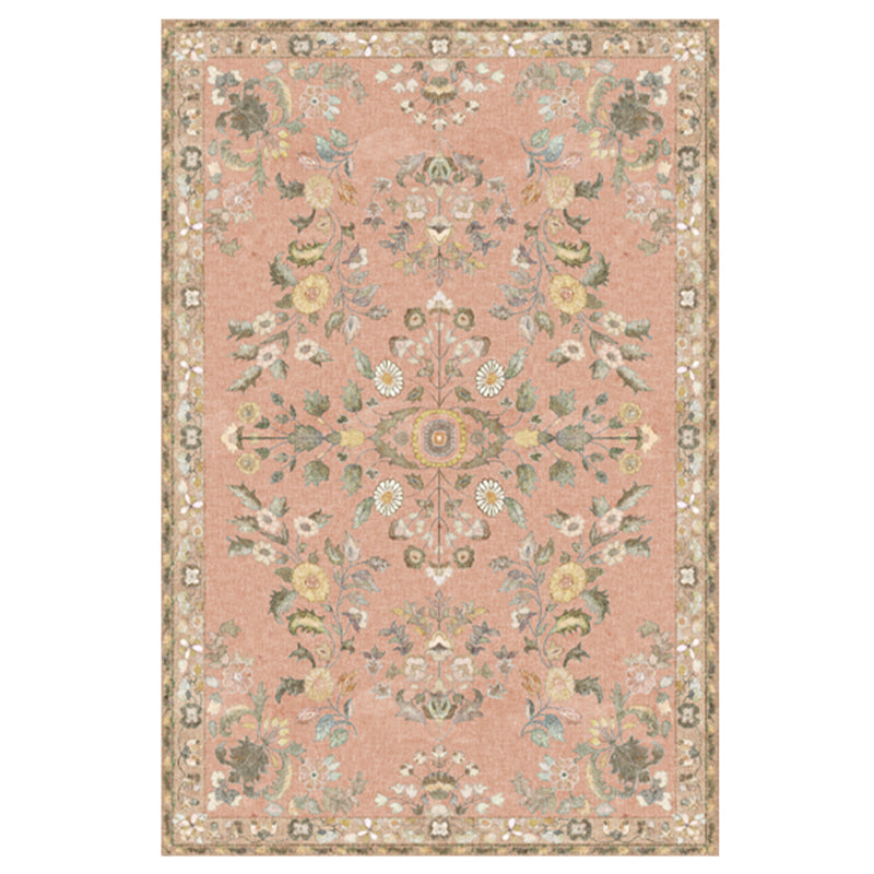 Simple Light Color Disstressed Rug Polyester Ethnic Floral Pattern Area Rug Non-Slip Backing Carpet for Living Room