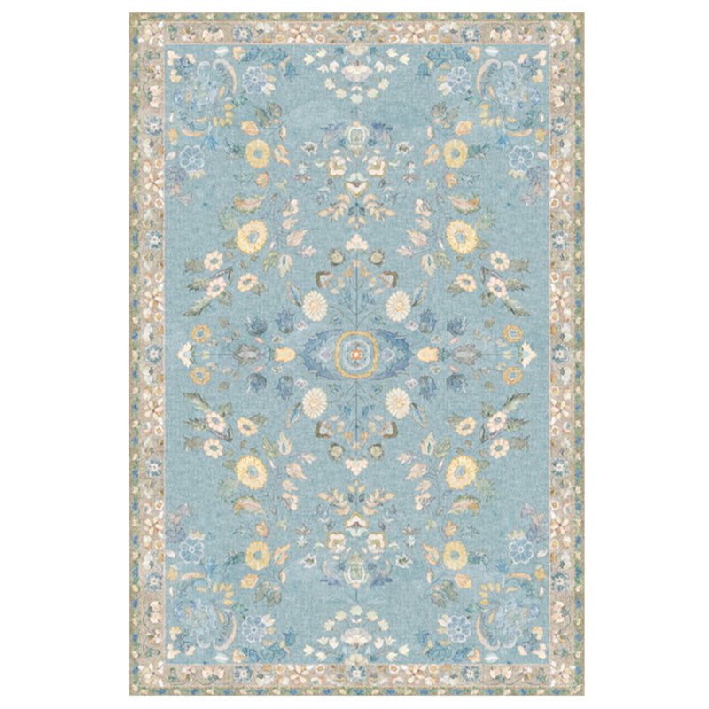 Simple Light Color Disstressed Rug Polyester Ethnic Floral Pattern Area Rug Non-Slip Backing Carpet for Living Room